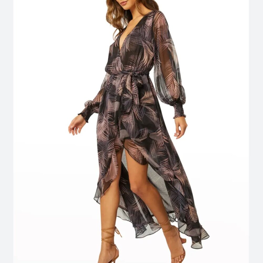 MISA Los Angeles Rocky Sheer Wrap Midi Dress